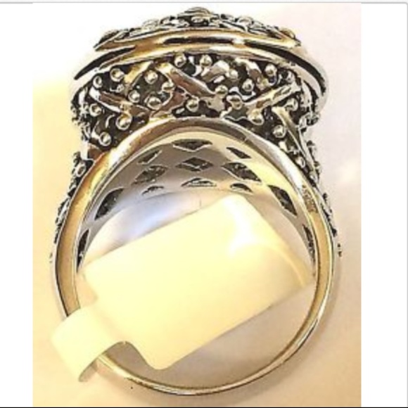 Art Deco Boho Cocktail Ring Size 5 Bohemian Two tone Dome Gold Silver Plated - Picture 4 of 8